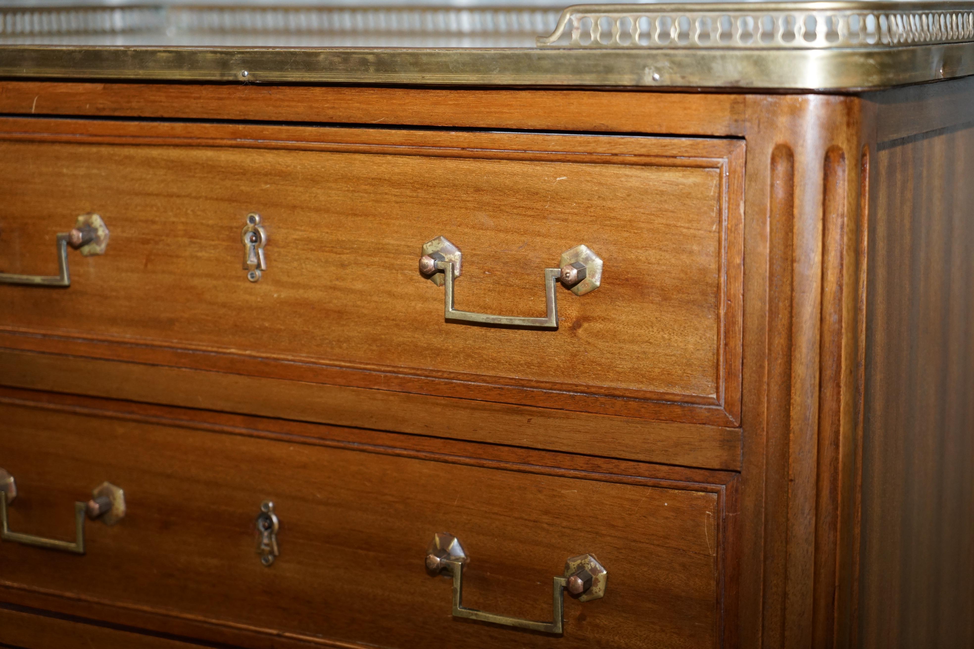 Rare 19th Century French Marble Topped Brass Gallery Semainier Chest of Drawers For Sale 5