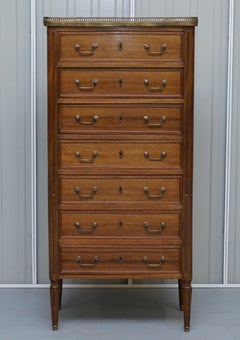 Rare 19th Century French Marble Topped Brass Gallery Semainier Chest of Drawers