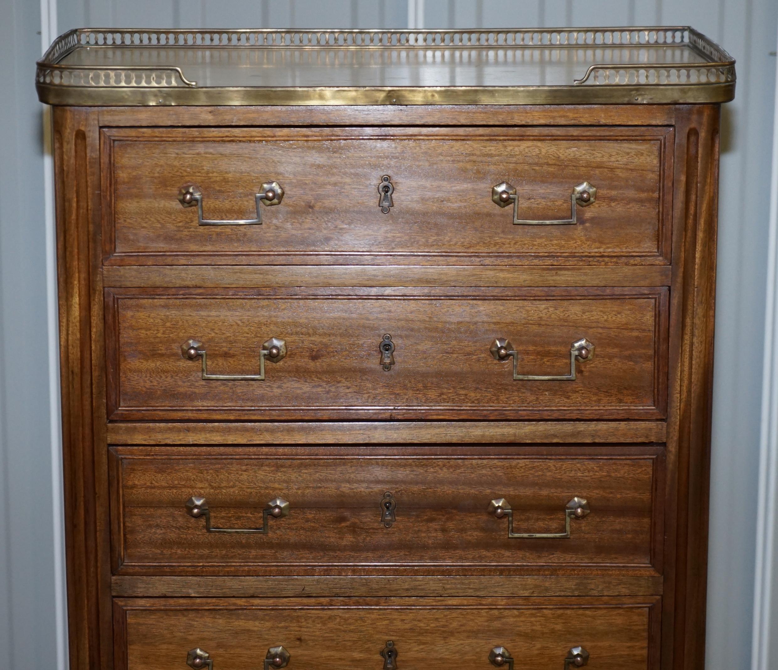 Rare 19th Century French Marble Topped Brass Gallery Semainier Chest of Drawers For Sale 3
