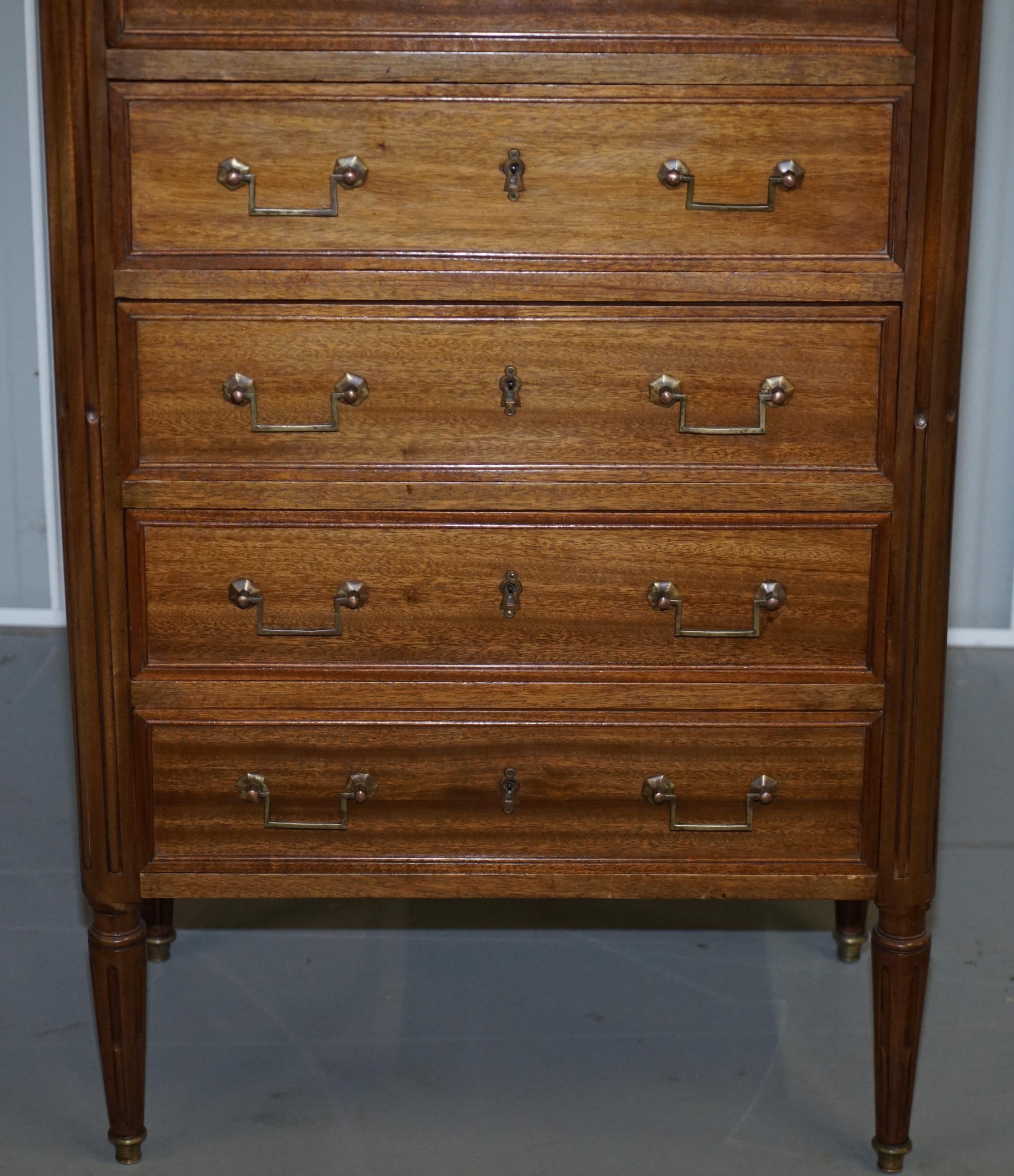 Rare 19th Century French Marble Topped Brass Gallery Semainier Chest of Drawers For Sale 4