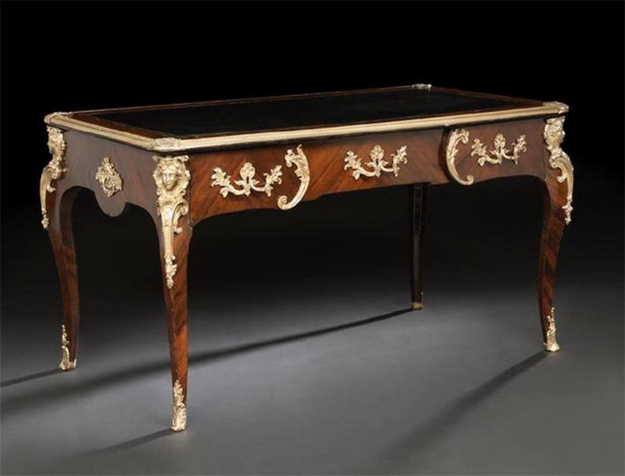 Rare 19th Century French Museum Quality Dore Bronze Louis XV Table Desk Bureau  In Good Condition For Sale In New York, NY
