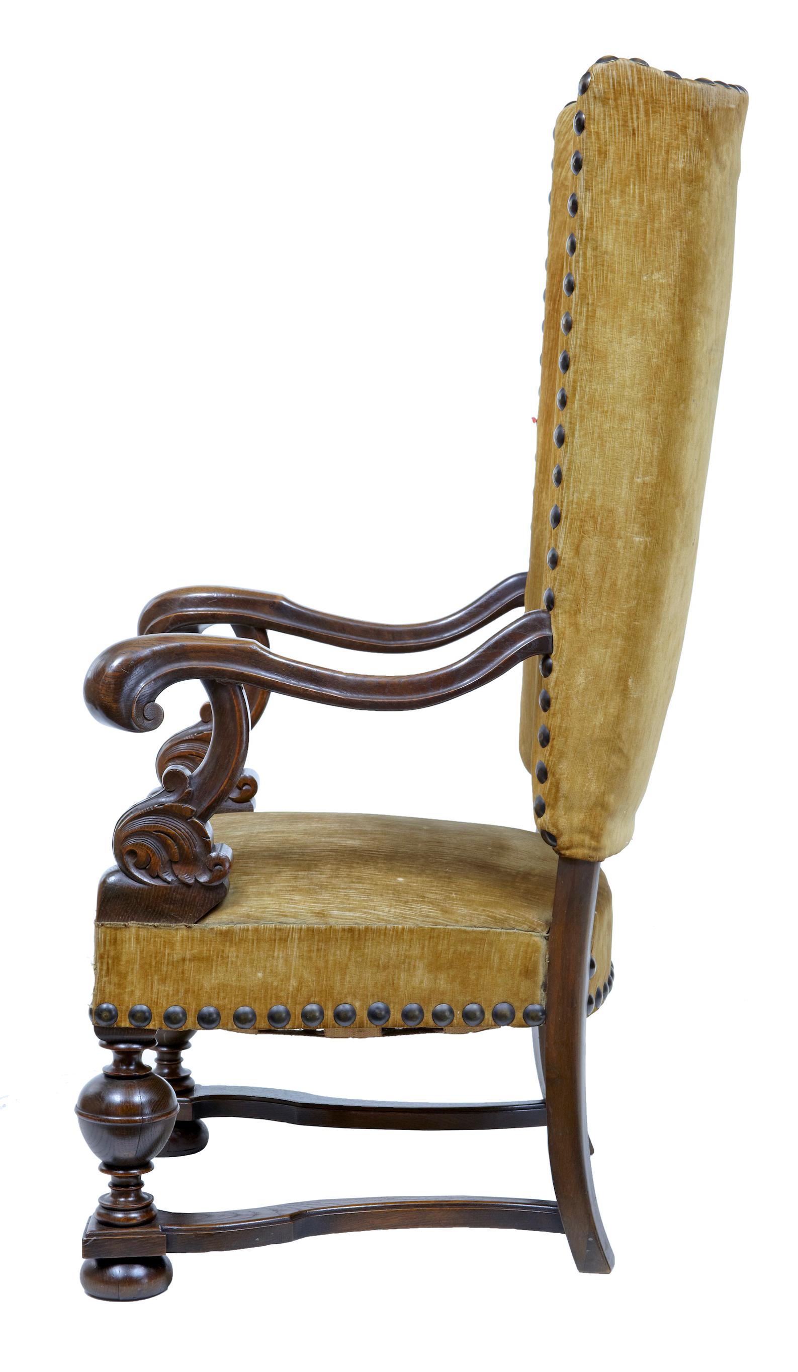 High Victorian Rare 19th Century French Oak Throne Armchair