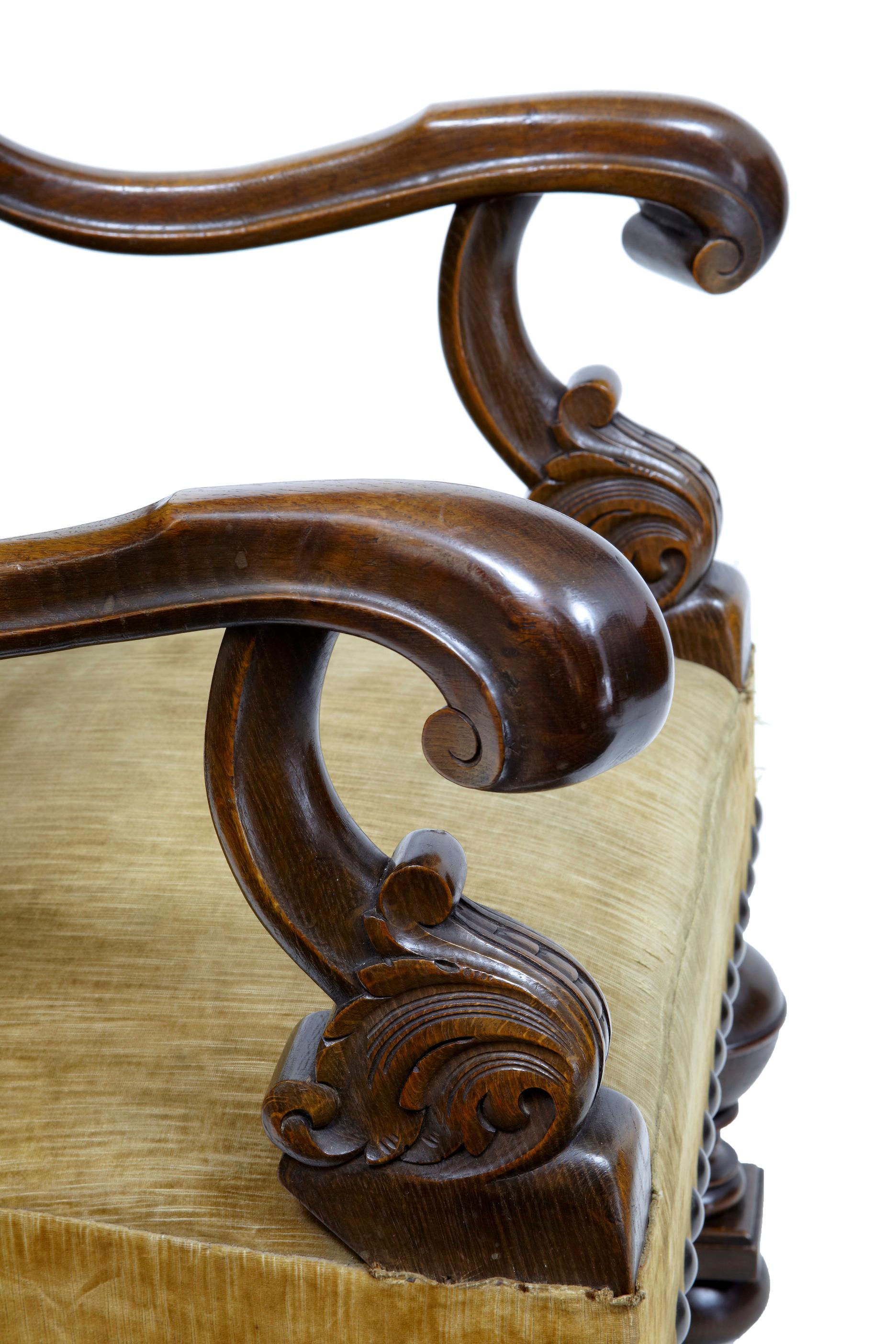 Rare 19th Century French Oak Throne Armchair In Good Condition In Debenham, Suffolk