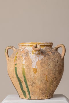 Rare 19th Century French Provincial Oil Jar with Pinched Spout in Glazed Terraco