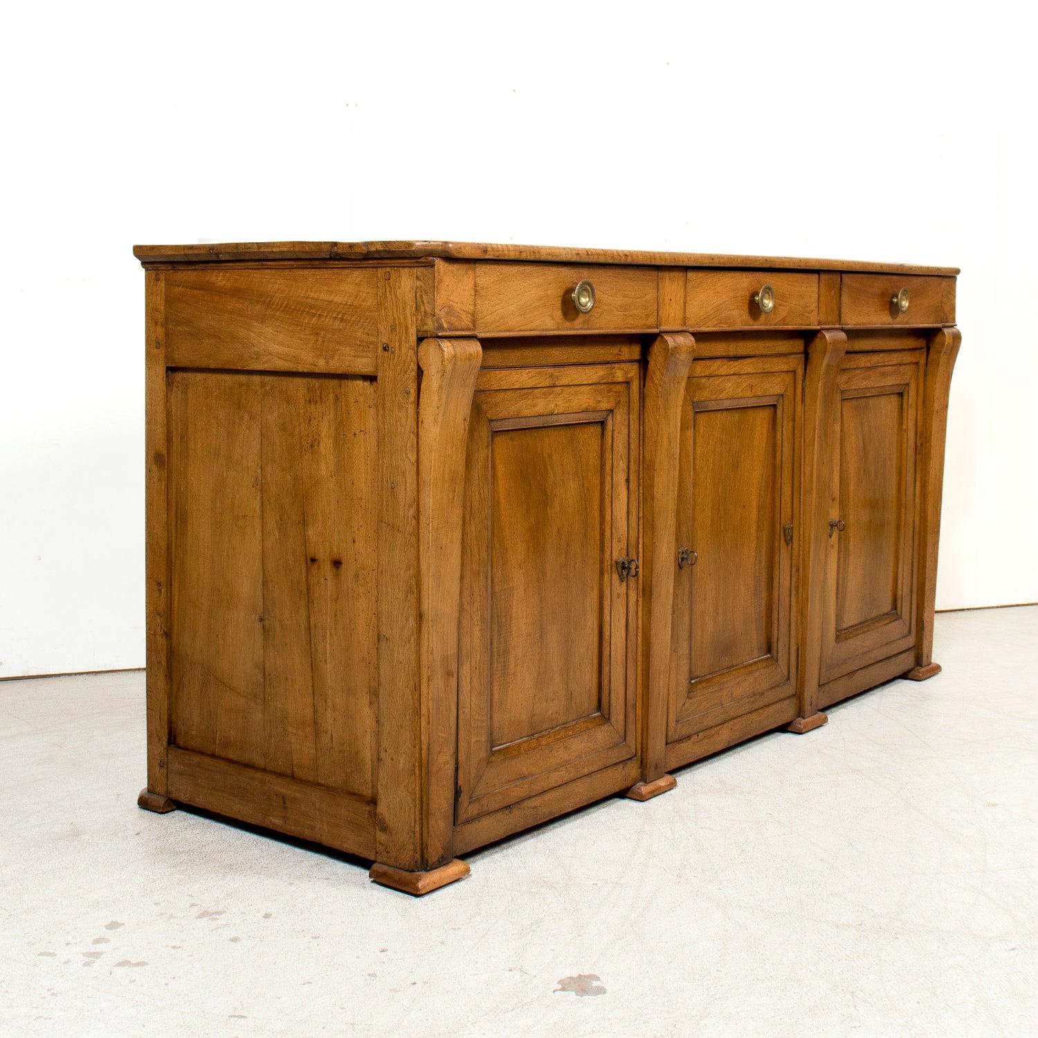 Rare 19th Century French Restauration Period Walnut Kitchen Island or Buffet 1