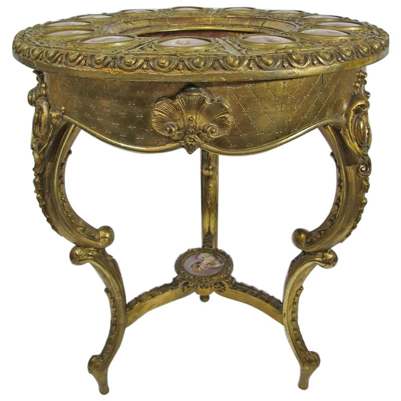 Rare 19th Century French Serve's Porcelain Topped and Gilt Carved Salon Table
