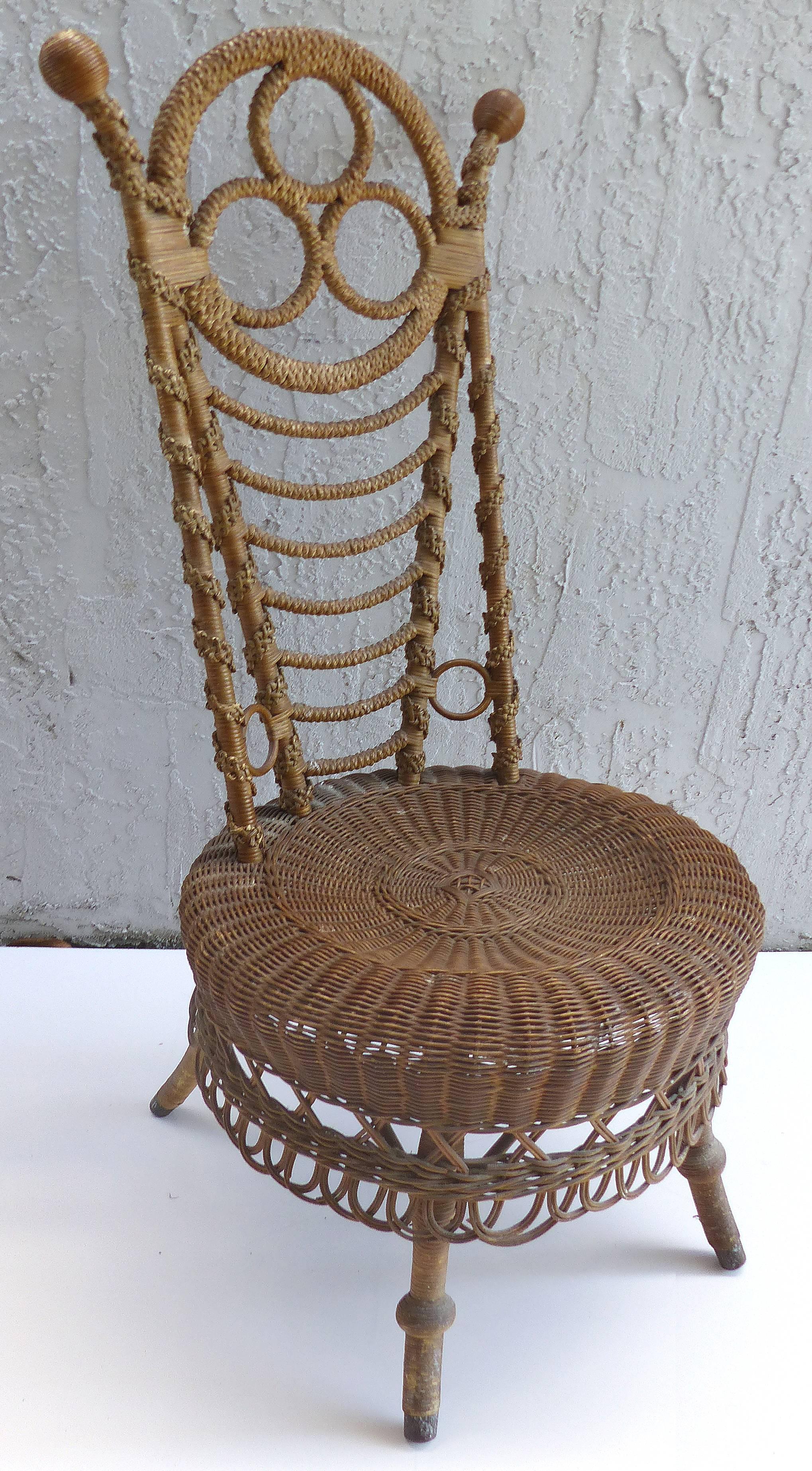 Rare 19th Century French Victorian Boudoir Wicker Chair

Offered for sale is a rare French Victorian boudoir wicker chair. The chair was acquired from an affluent Fisher Island estate after having originally been purchased in France. In fine