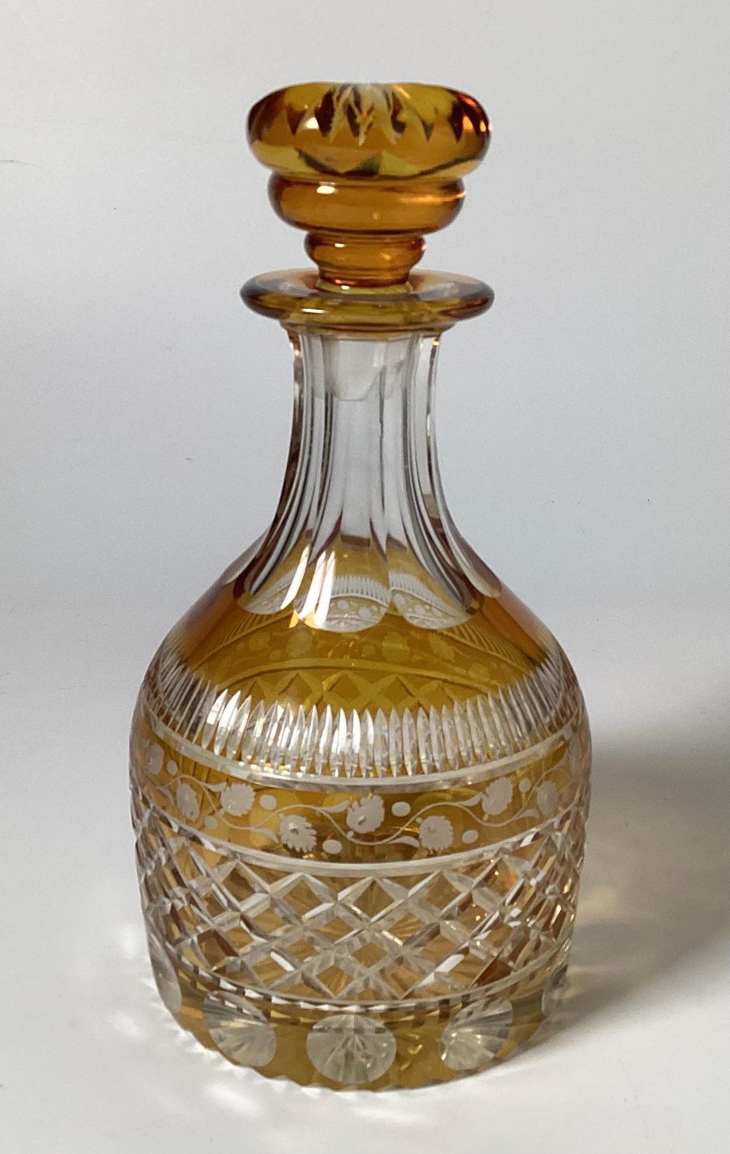 Rare 19th Century Georgian Amber Cut to Clear Decanter with 10 Stems  2