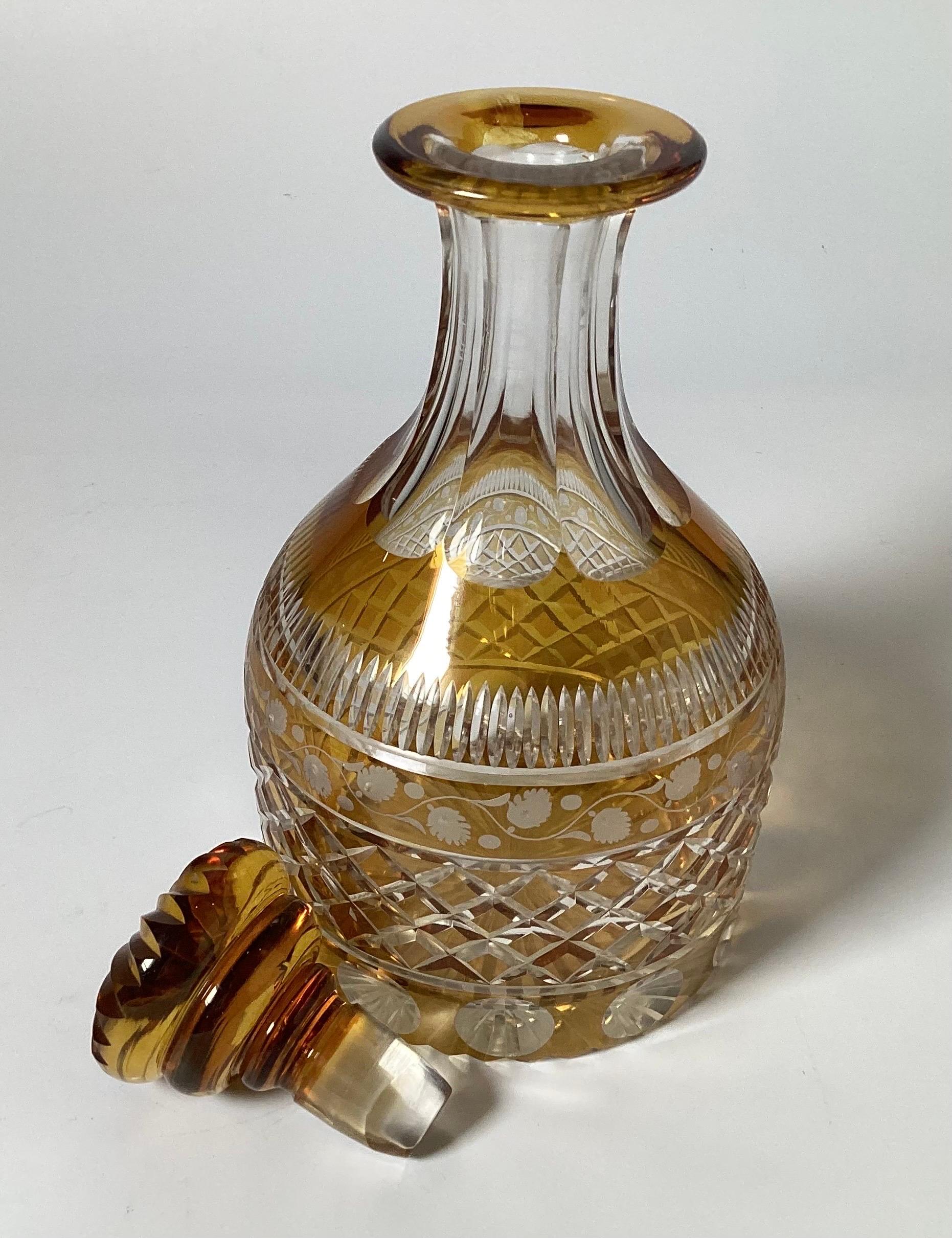 Rare 19th Century Georgian Amber Cut to Clear Decanter with 10 Stems  3