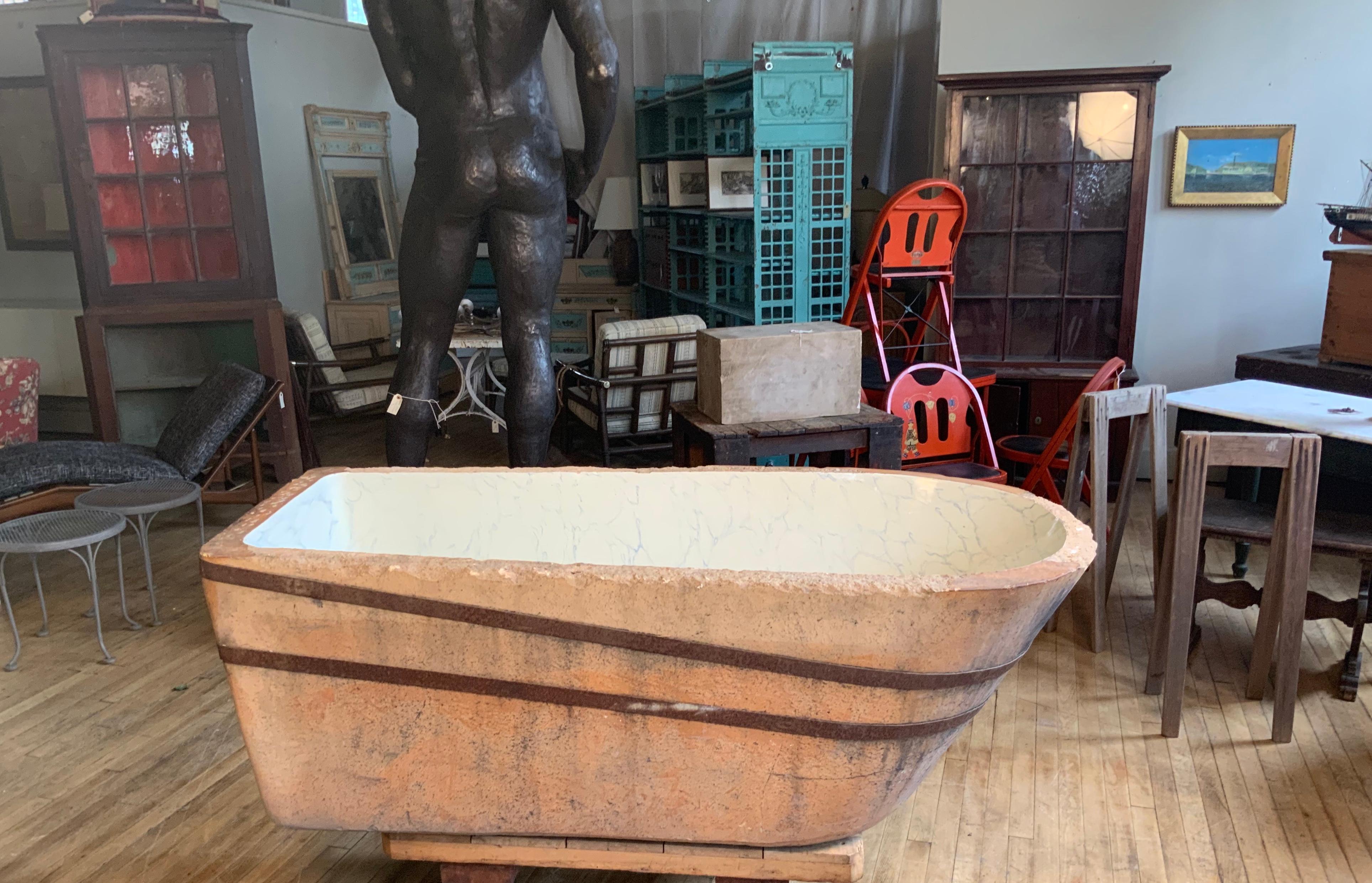 Rare 19th Century Glazed Ceramic Deep Bath Tub 2