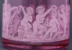 Rare 19th Century Gorgeous French Red Cranberry Glass Box adorned with Children