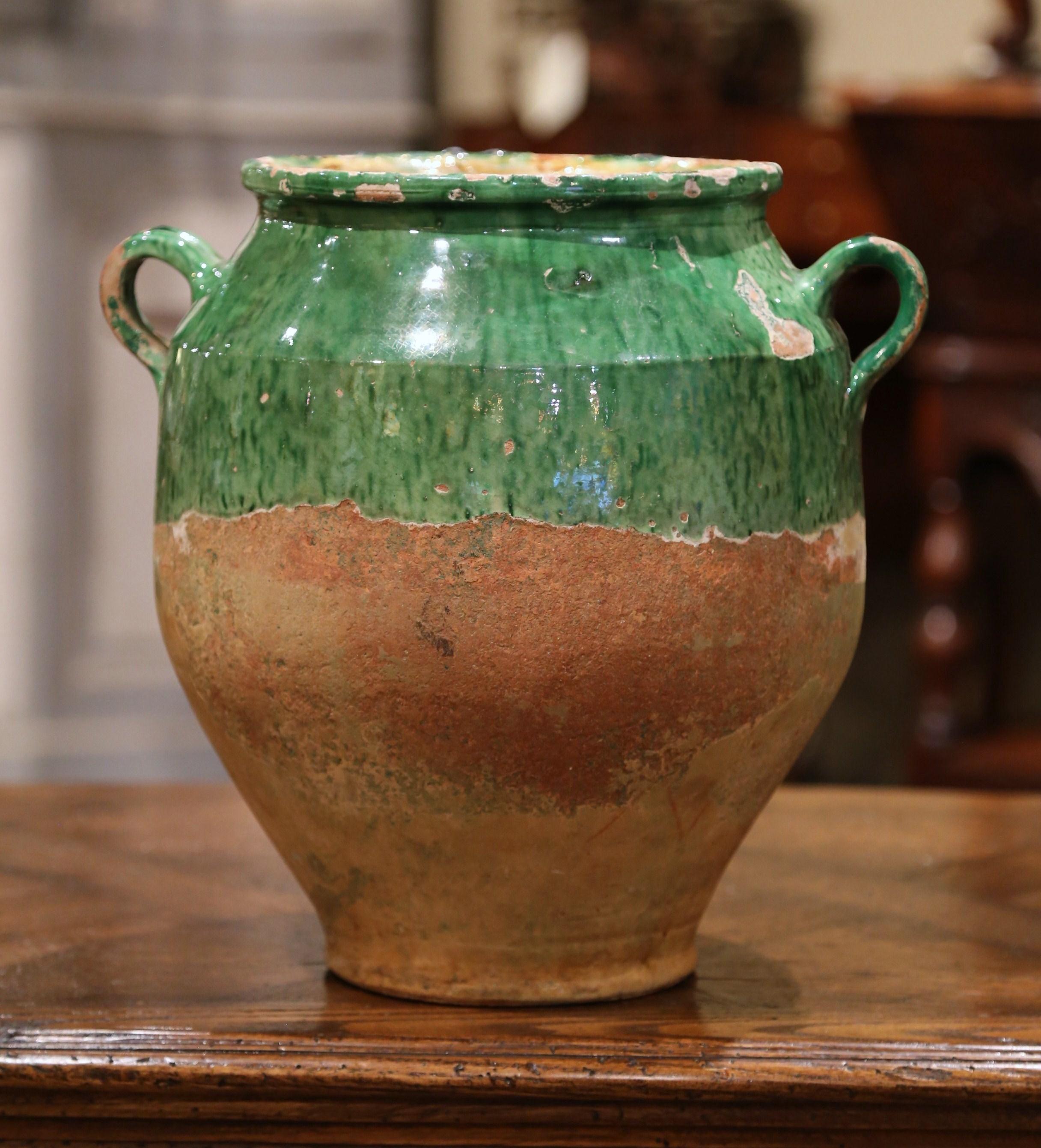 19th Century French Green Glazed Pottery Confit Pot from the Perigord 1