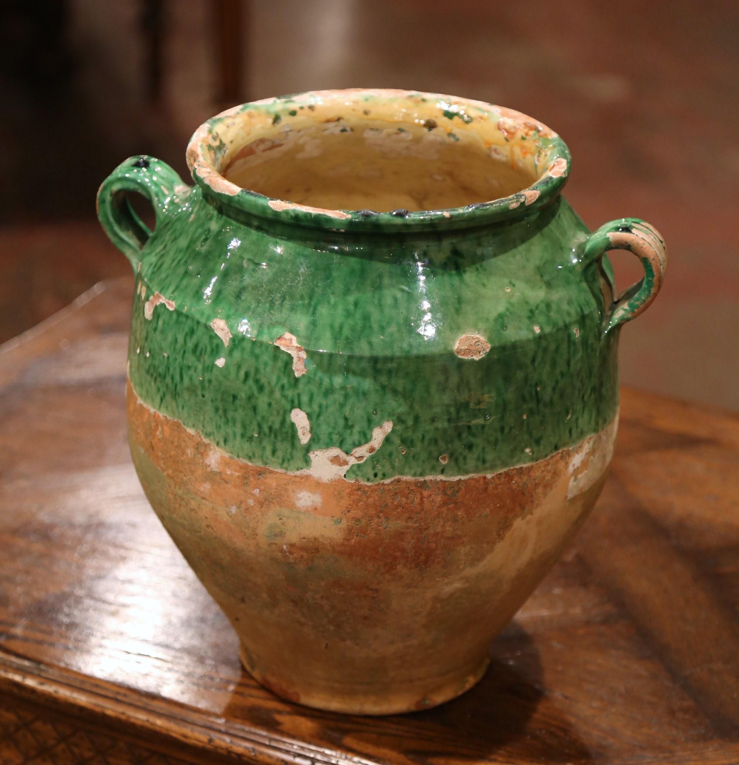19th Century French Green Glazed Pottery Confit Pot from the Perigord 2