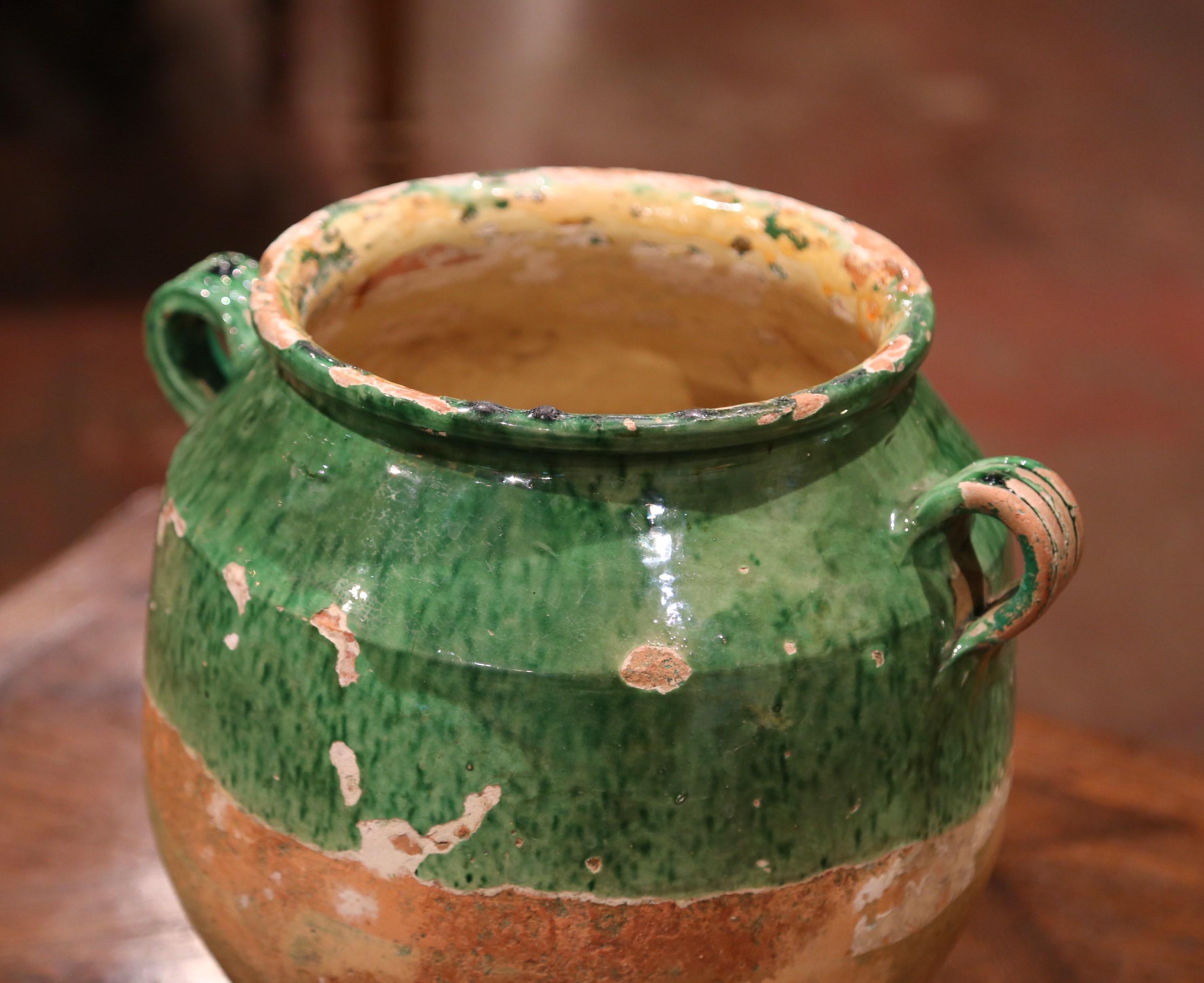 19th Century French Green Glazed Pottery Confit Pot from the Perigord 3