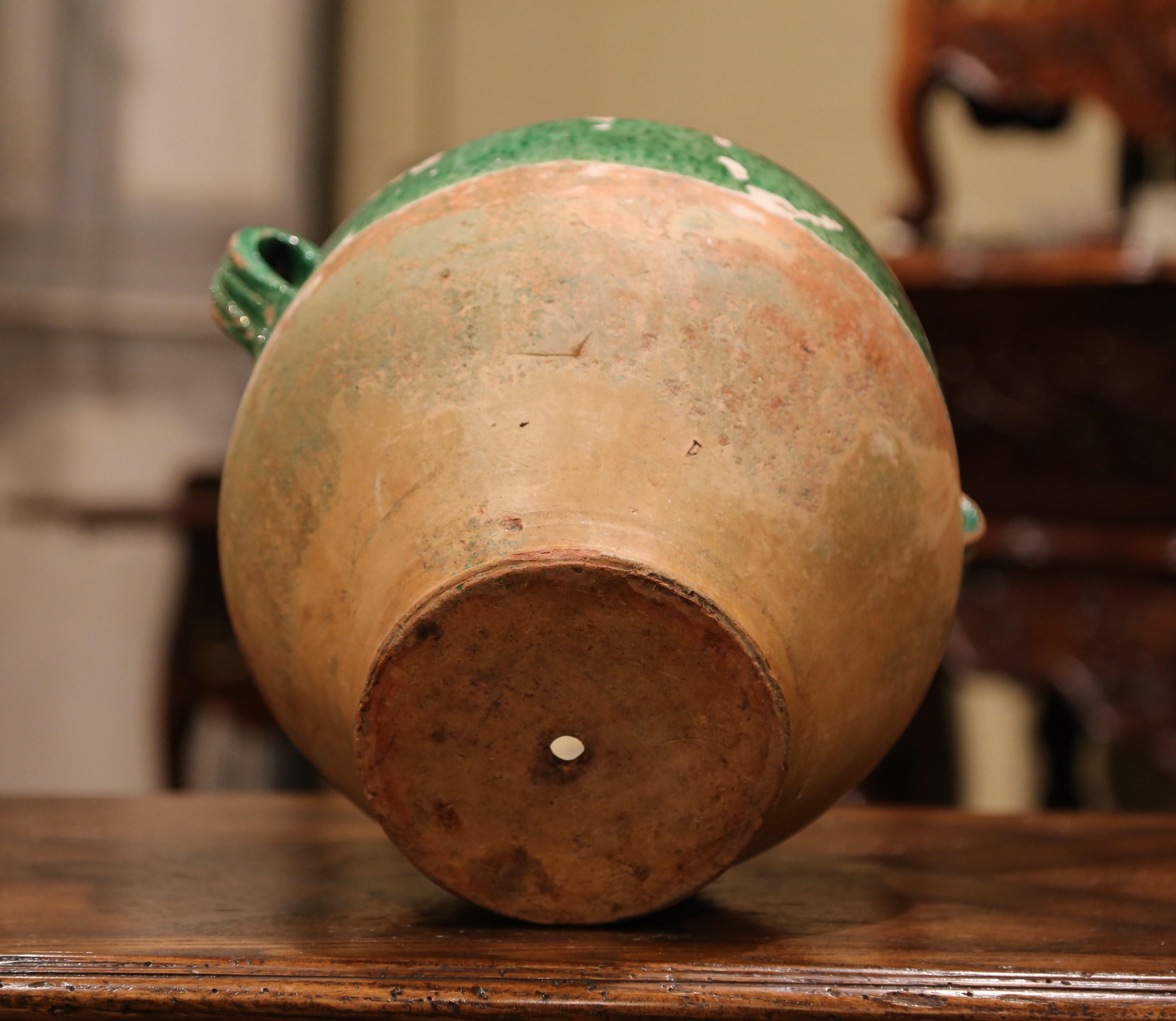 19th Century French Green Glazed Pottery Confit Pot from the Perigord 4