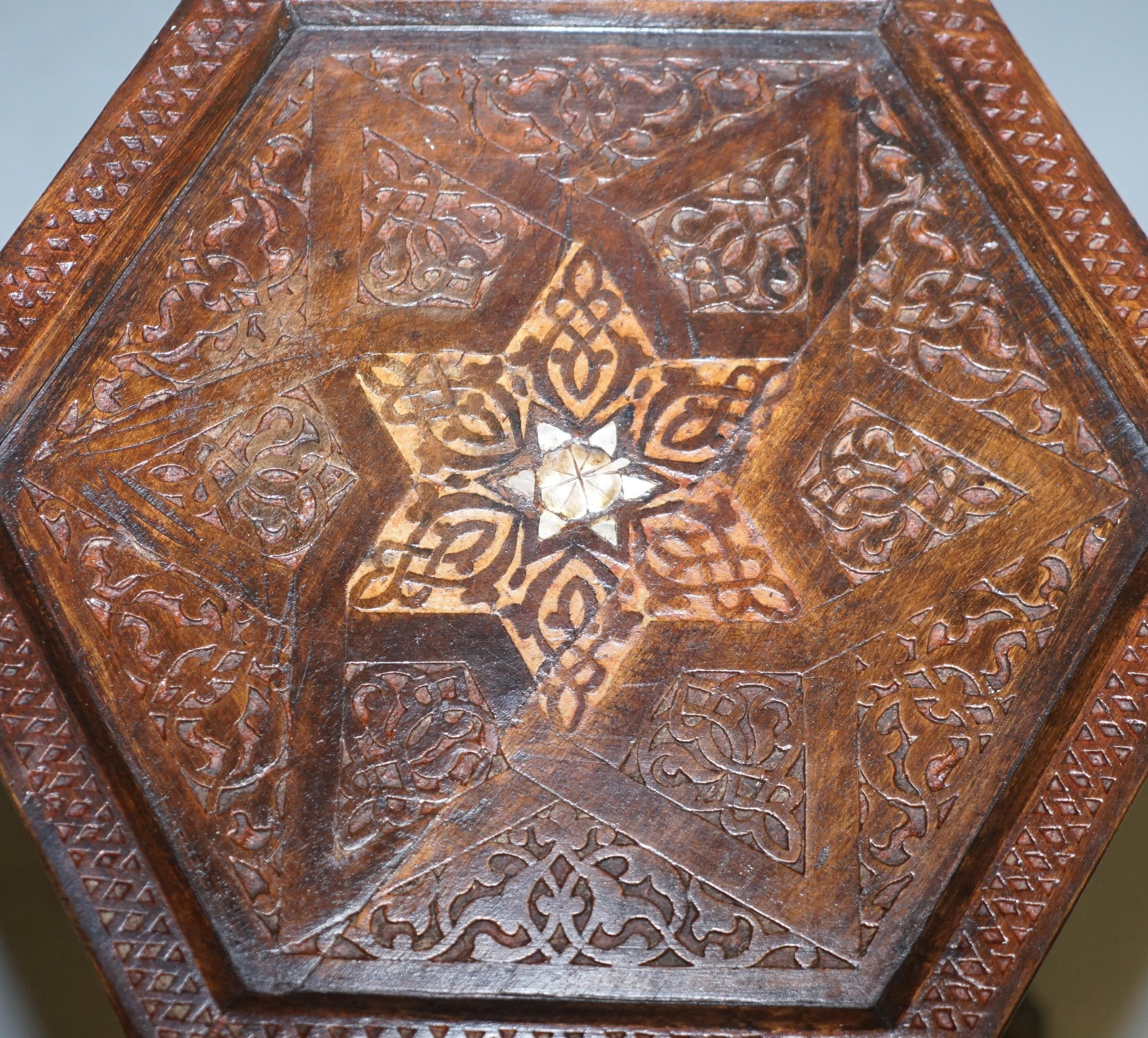 Mother-of-Pearl Rare 19th Century Hand Carved Liberty's London Moorish Side End Lamp Wine Table