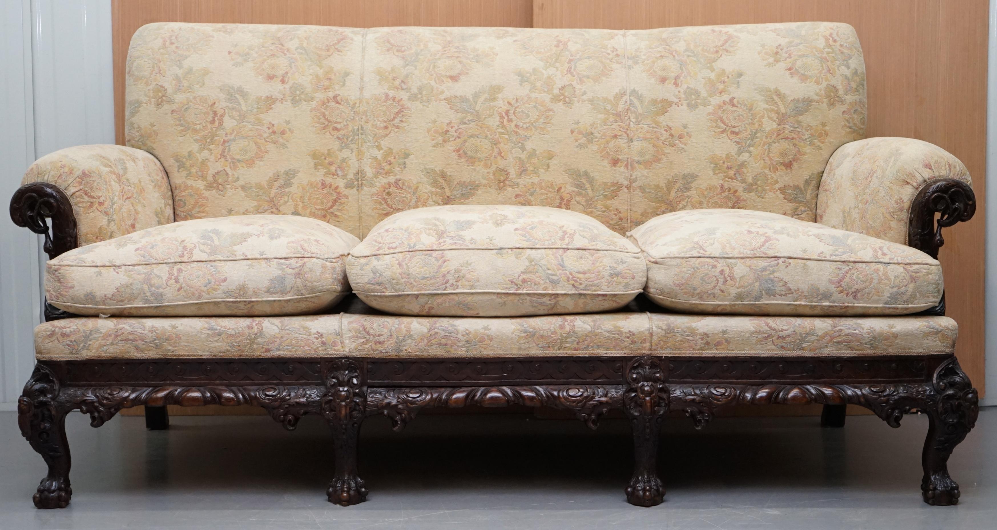 We are delighted to offer for sale this absolutely stunning Georgian Irish style Victorian sofa with hand carved Hawk claw & Ball feet and Hawk head detailing 

I’ve never seen another of this quality style and charm, it is simply exquisite