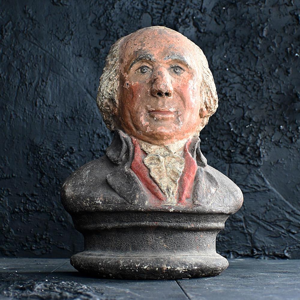 Early Victorian Rare 19th Century Hand Painted Over Papier Mache Gentleman’s Bust  For Sale