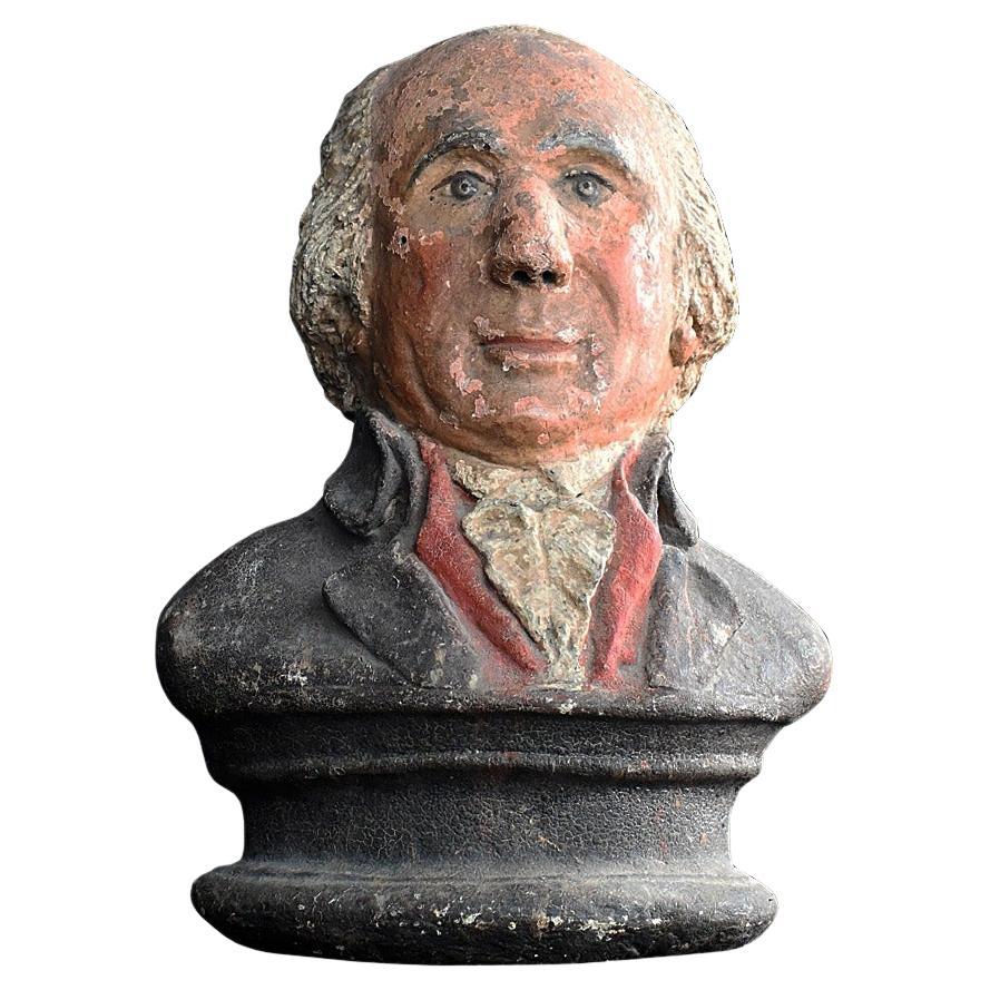 Rare buste de gentilhomme en papier mâché peint à la main au 19e siècle  en vente