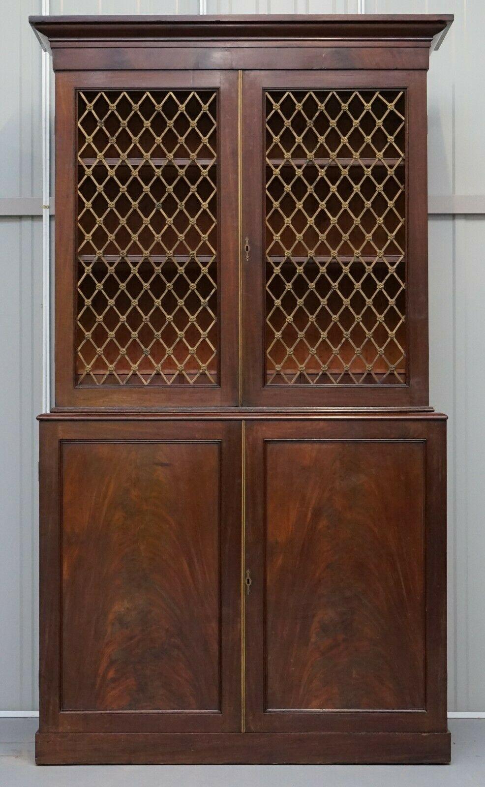 European RARE 19TH CENTURY HARDWOOD PIERCED BRONZED DOOR BOOKCASE WiTH CHEST OF DRAWERS For Sale