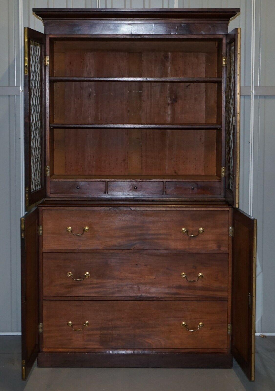 RARE 19TH CENTURY HARDWOOD PIERCED BRONZED DOOR BOOKCASE WiTH CHEST OF DRAWERS For Sale 2