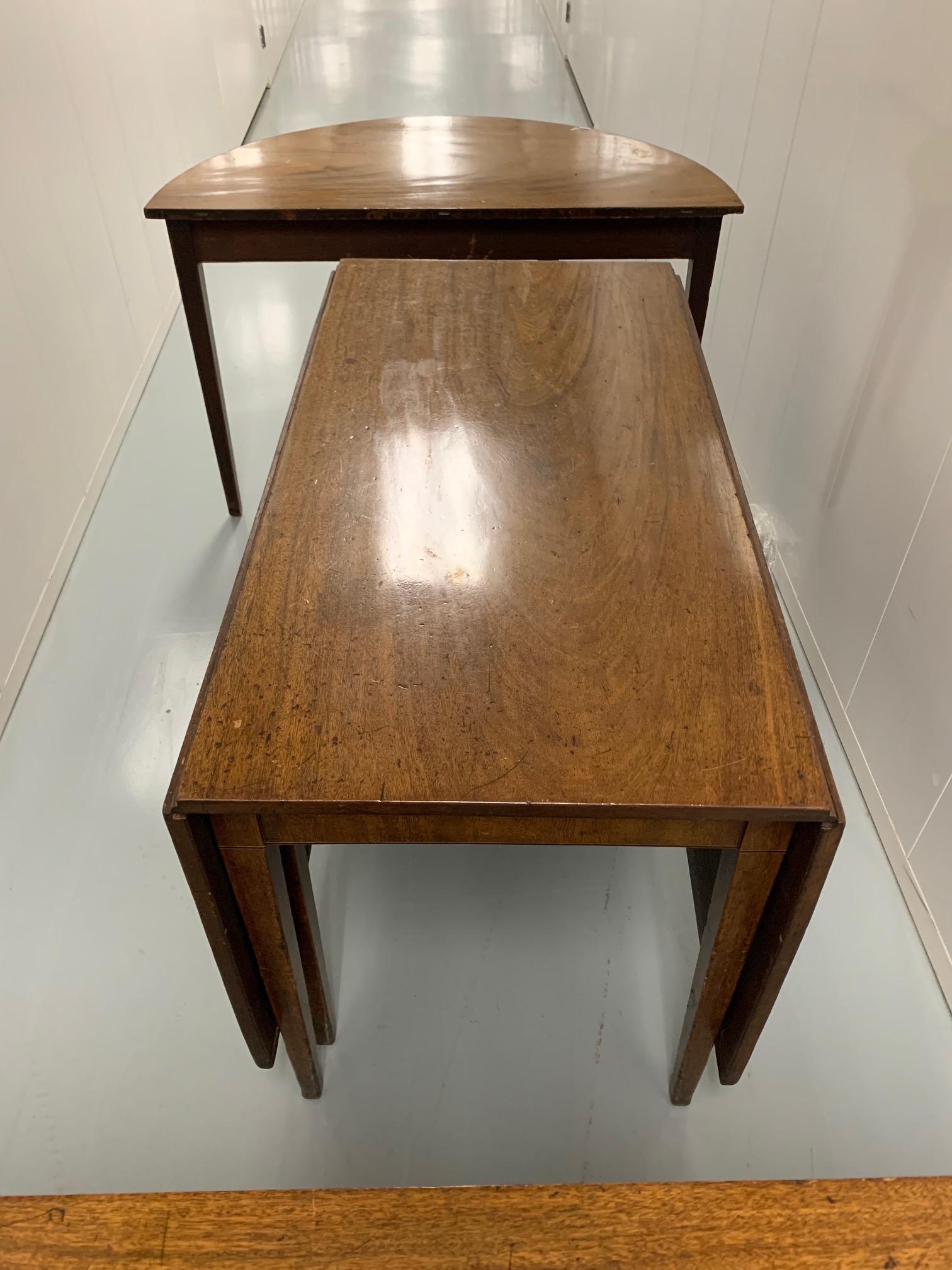North American Rare 19th Century Hepplewhite Dining Table with Two Demilune Extensions