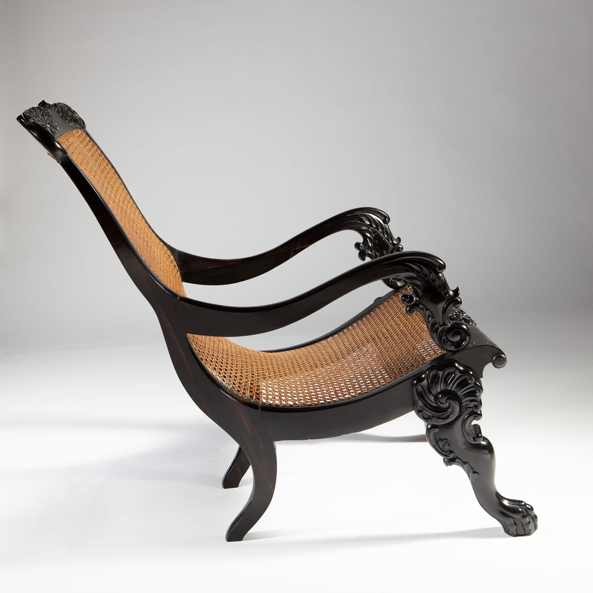 Anglo-Indian Rare 19th Century Indian Ebony Armchair