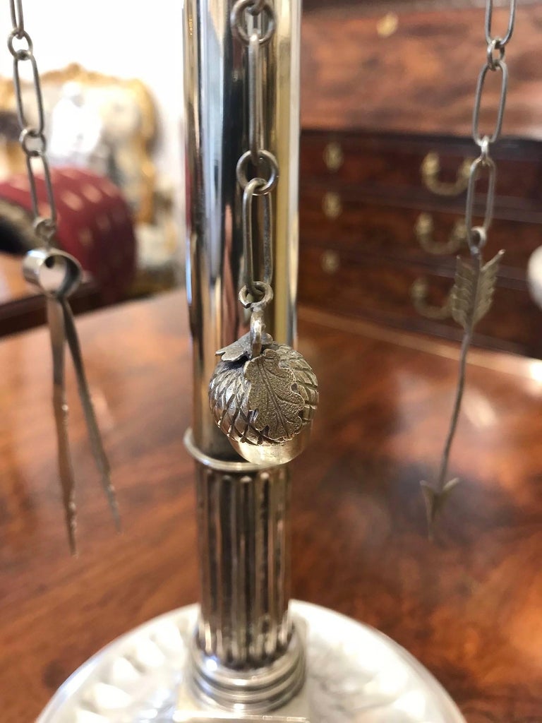 Rare 19th Century Indian Neoclassical Silver Oil Lamp For Sale at