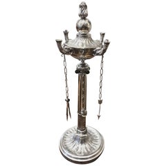 Rare 19th Century Indian Neoclassical Silver Oil Lamp