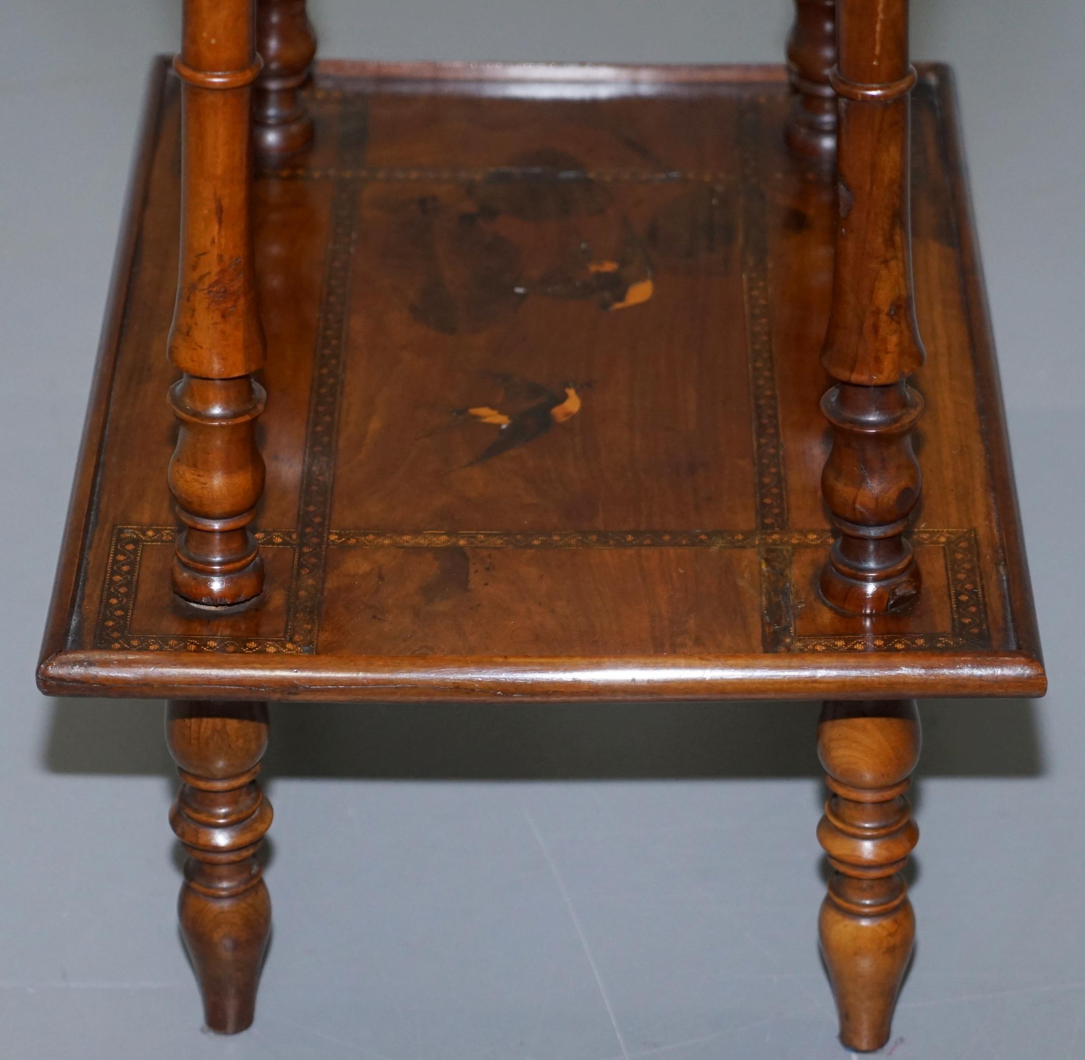 Rare 19th Century Italian Side Lamp Table Marquetry Inlaid Dancers to the Top For Sale 10