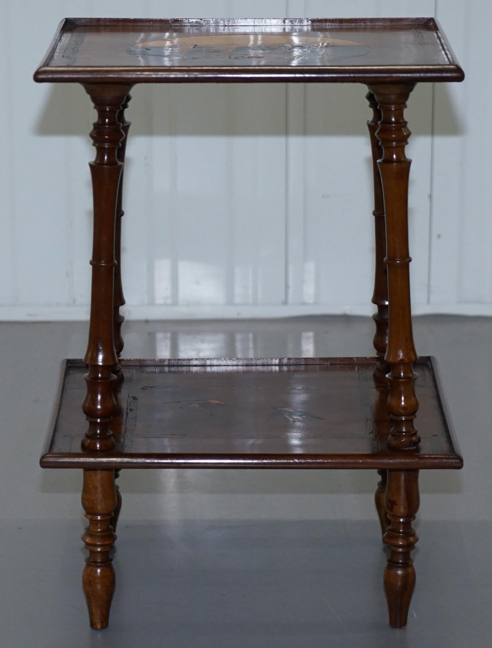 Rare 19th Century Italian Side Lamp Table Marquetry Inlaid Dancers to the Top For Sale 11