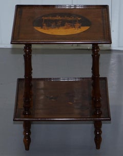 Rare 19th Century Italian Side Lamp Table Marquetry Inlaid Dancers to the Top