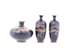 Rare 19th Century Japanese Cloisonné Enamel Dragon 3 Piece Set