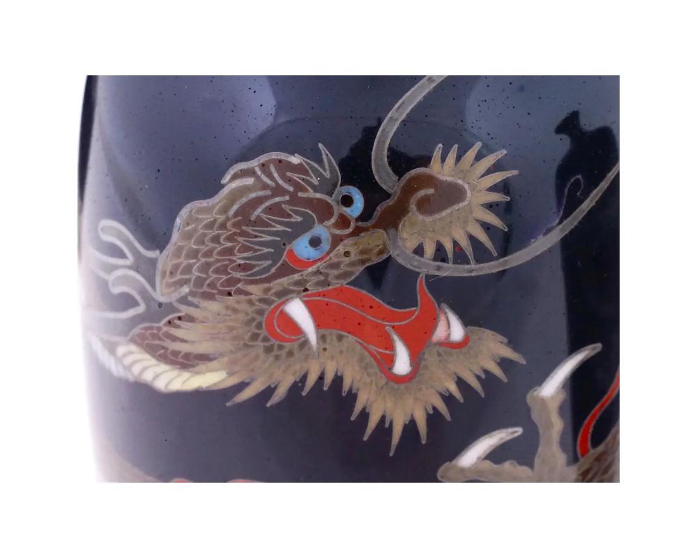   Rare 19th Century Japanese Cloisonné Enamel Dragon 3 Piece Set For Sale 4