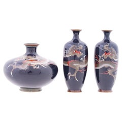 Rare 19th Century Japanese Cloisonné Enamel Dragon 3 Piece Set