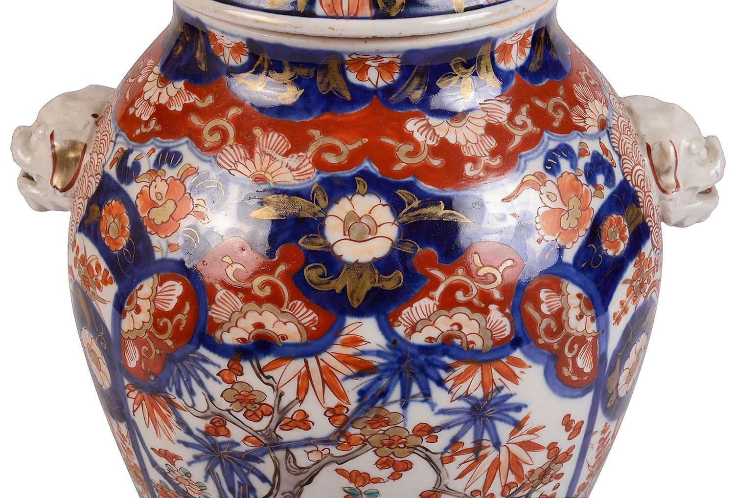 Hand-Painted Rare 19th Century Japanese Imari Lidded Vase For Sale