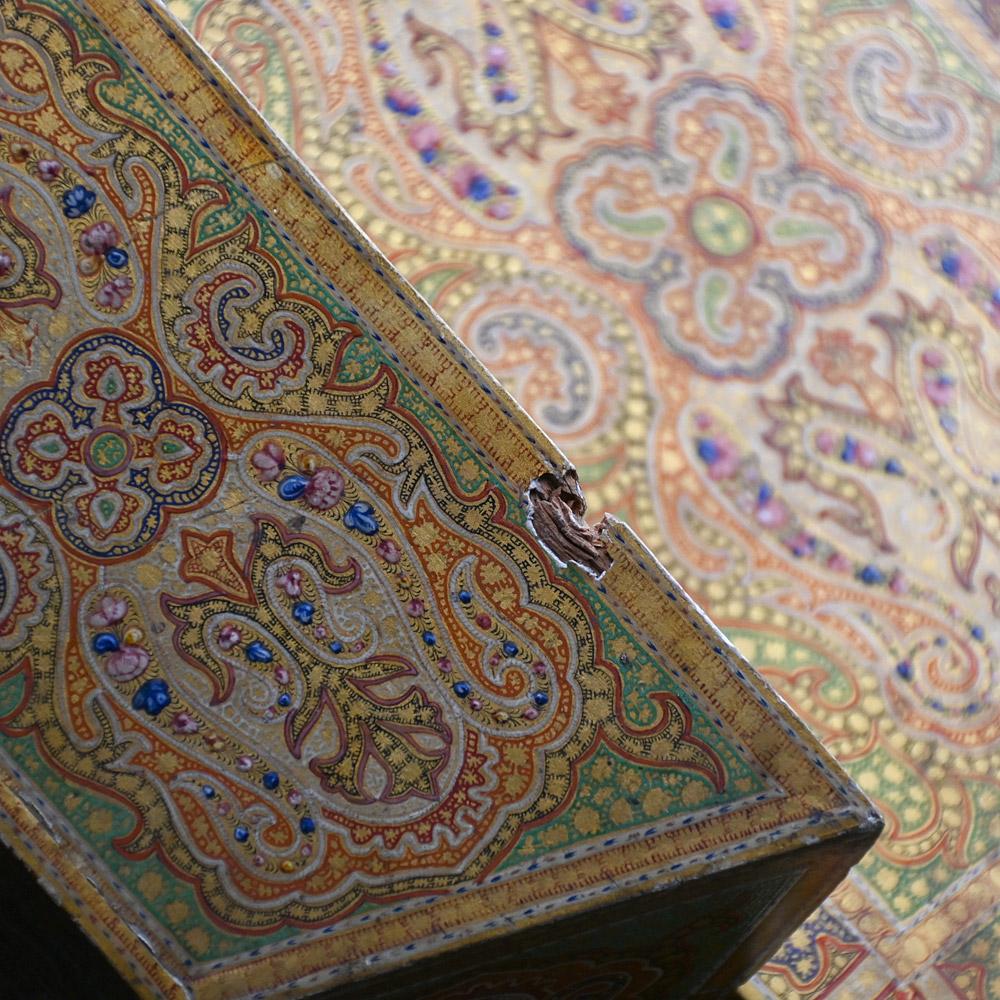 Rare 19th Century Kashmir Hand Painted Inkwell and Boxes Set For Sale 2