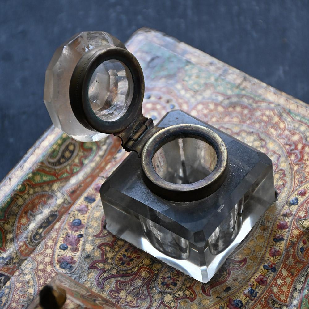 Pine Rare 19th Century Kashmir Hand Painted Inkwell and Boxes Set For Sale