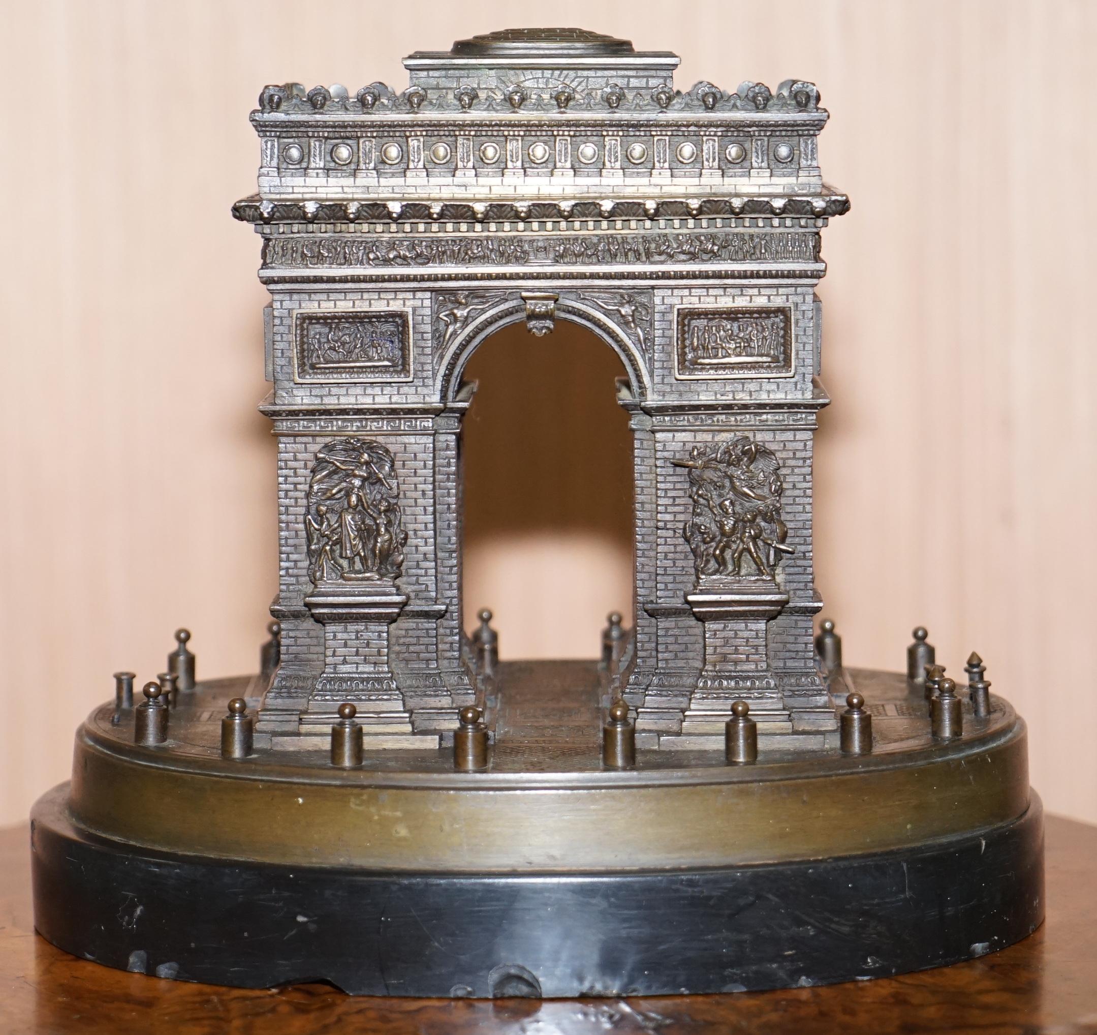 Hand-Crafted Rare 19th Century Leblanc Freres Grand Tour Bronze Statue of the Arc De Triomph For Sale