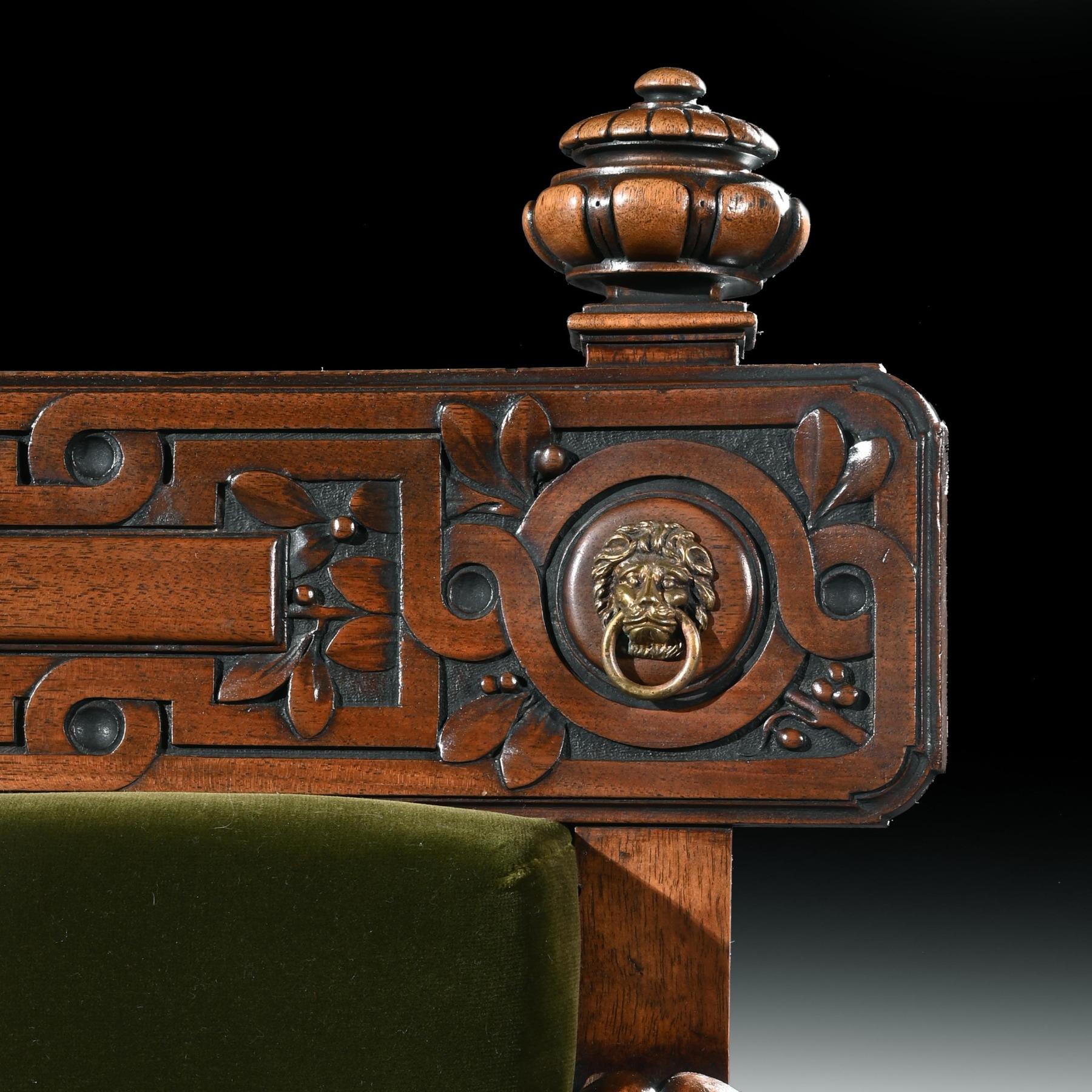 Seltener Löwen-Monogramm-Sessel aus dem 19. Jahrhundert nach Thomas Hope (Samt) im Angebot
