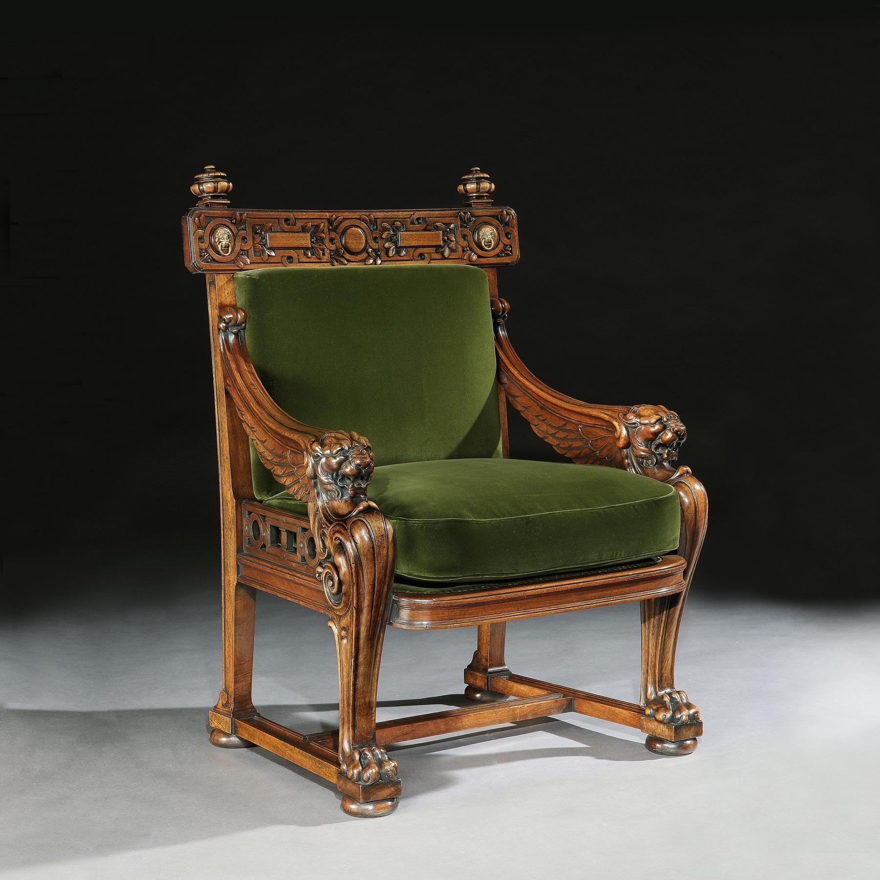 Rare 19th Century Lion Monopodia Armchair After Thomas Hope For Sale 1