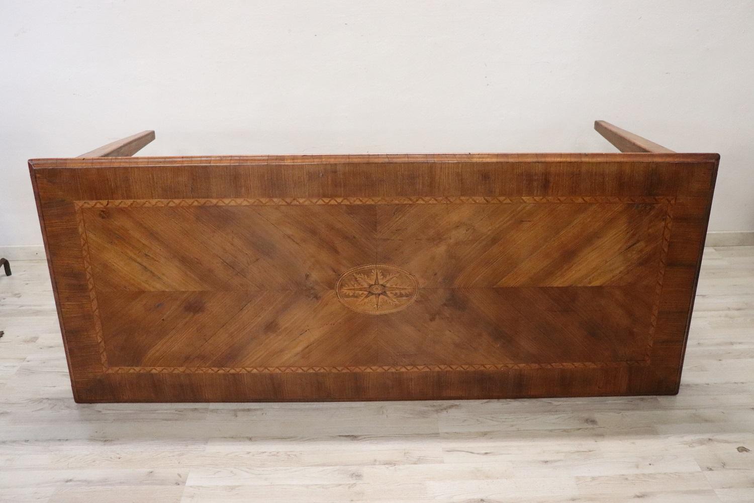 Italian Rare 19th Century Louis XVI Style Inlaid Walnut Antique Long Dining Room Table For Sale