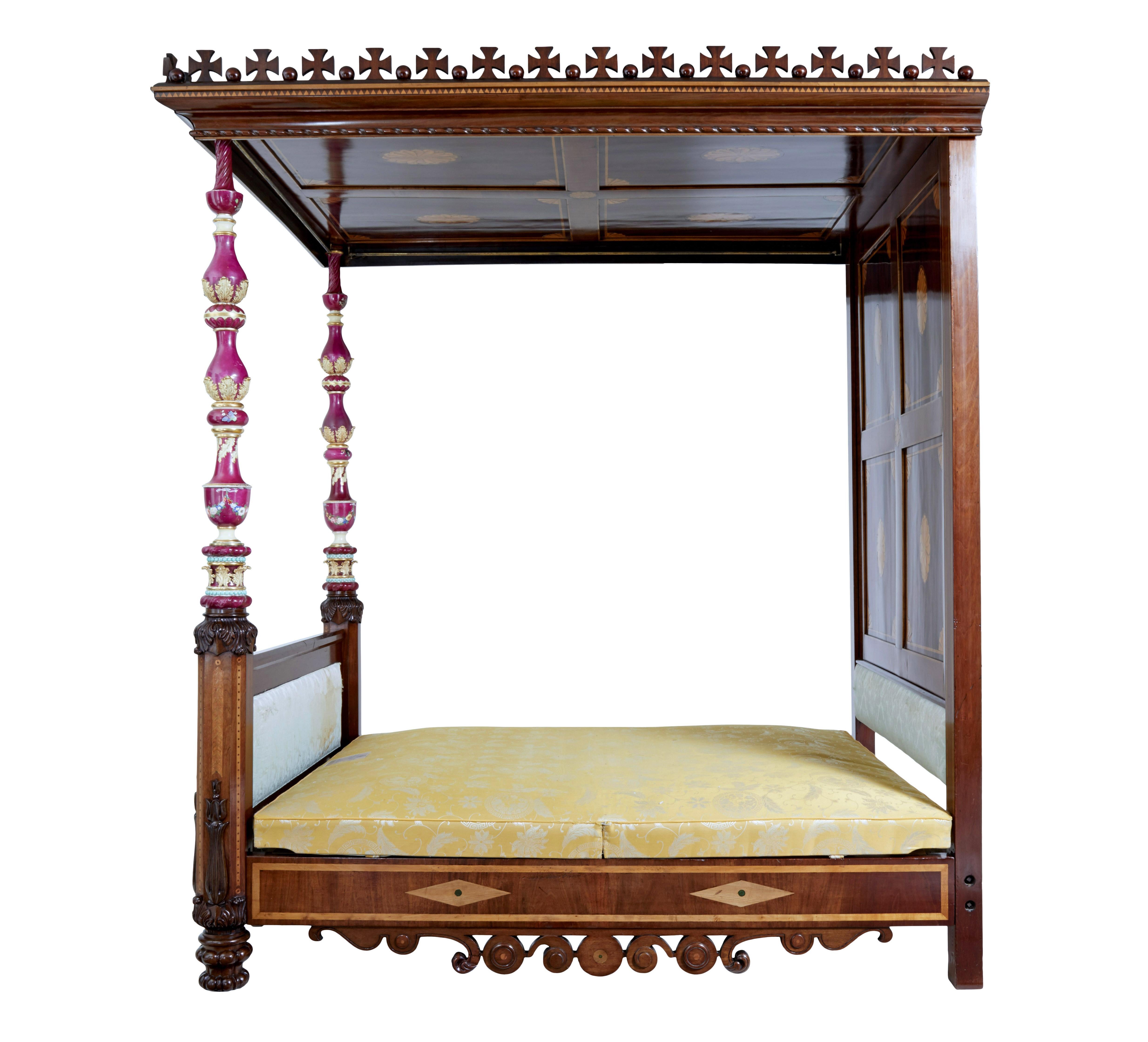 Rare 19th Century Mahogany and Porcelain 4 Poster Bed For Sale 6