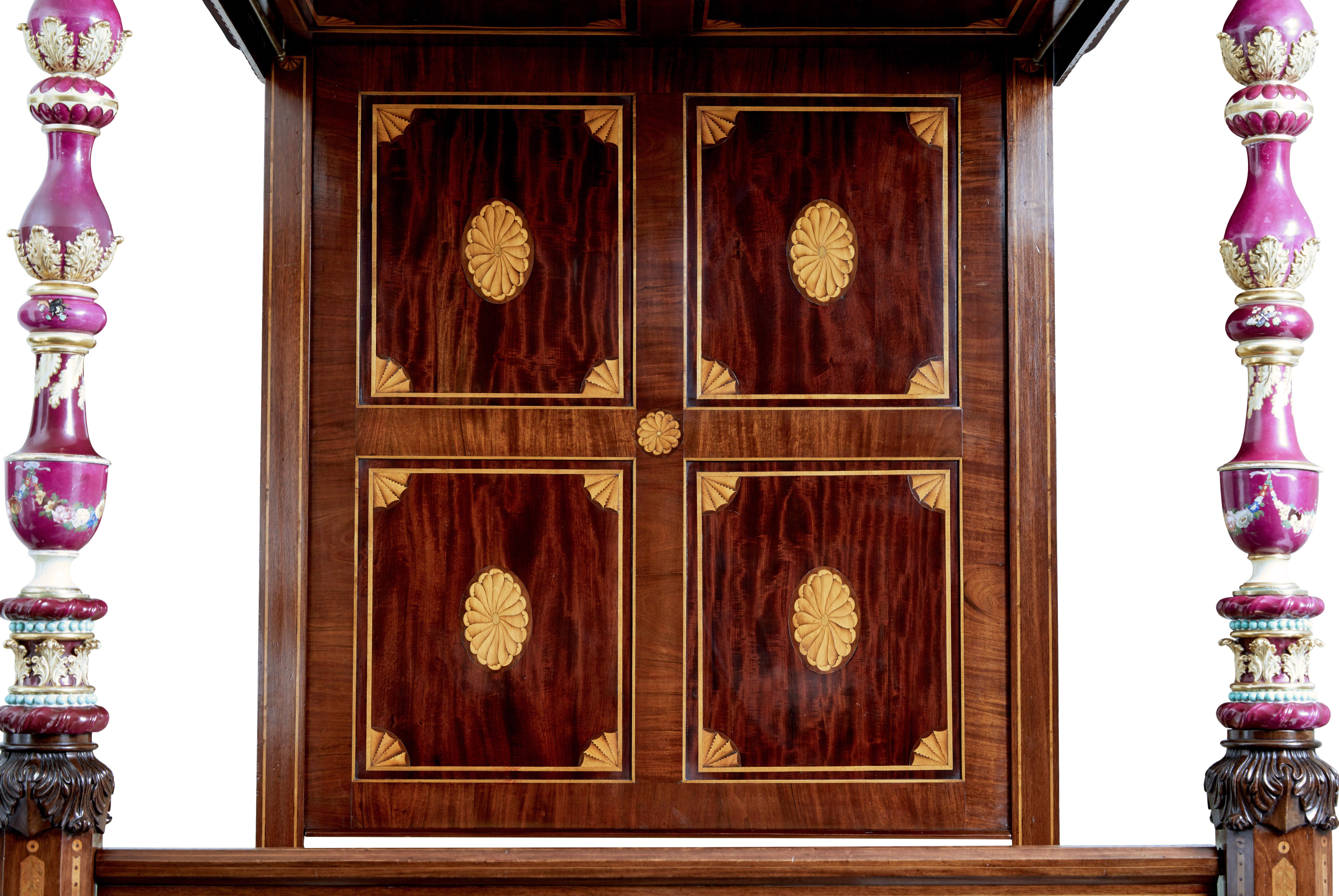 Rare 19th century mahogany and porcelain 4 poster bed In Good Condition For Sale In Debenham, Suffolk