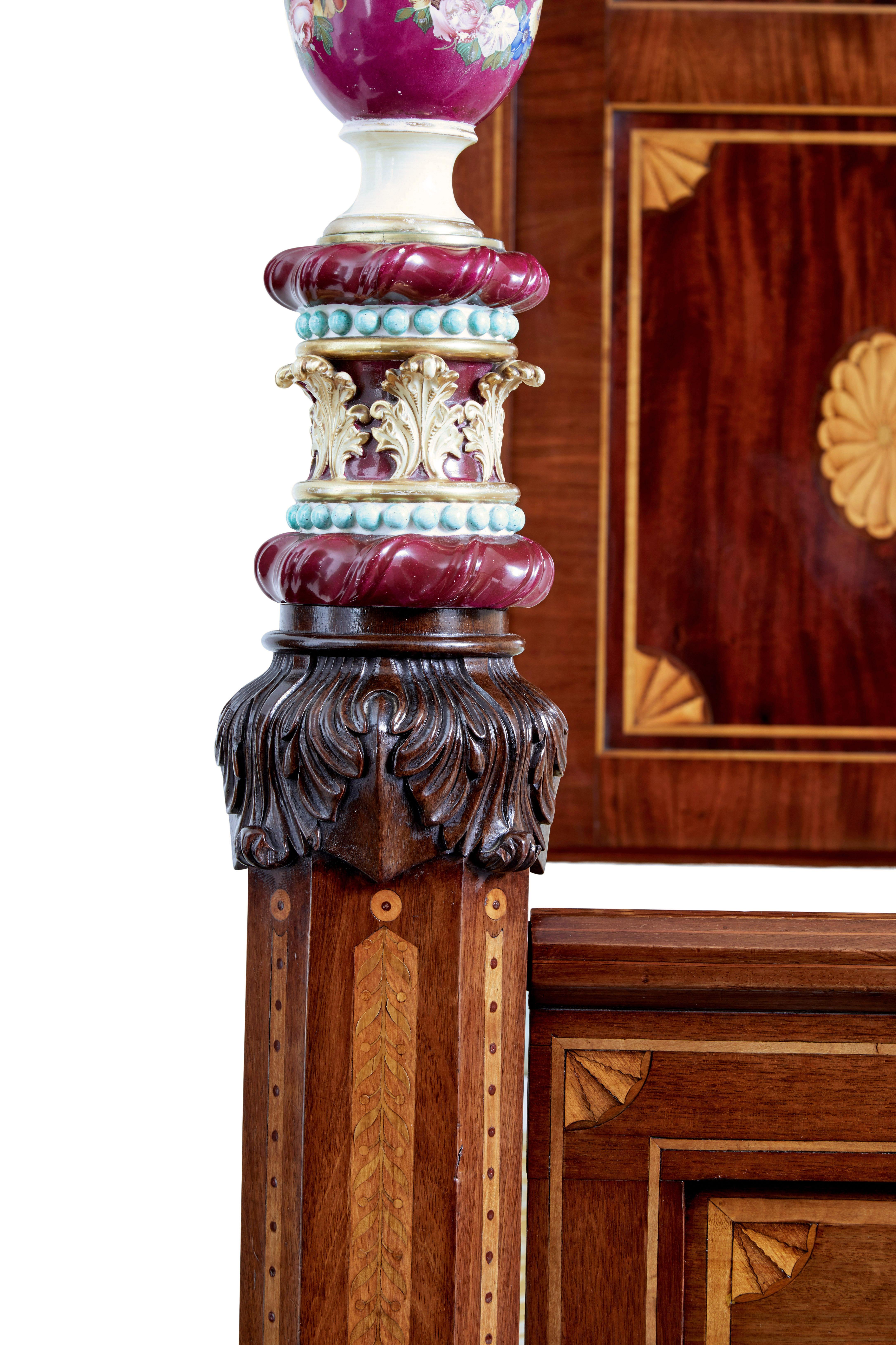 19th Century Rare 19th century mahogany and porcelain 4 poster bed For Sale