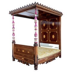 Rare 19th Century Mahogany and Porcelain 4 Poster Bed