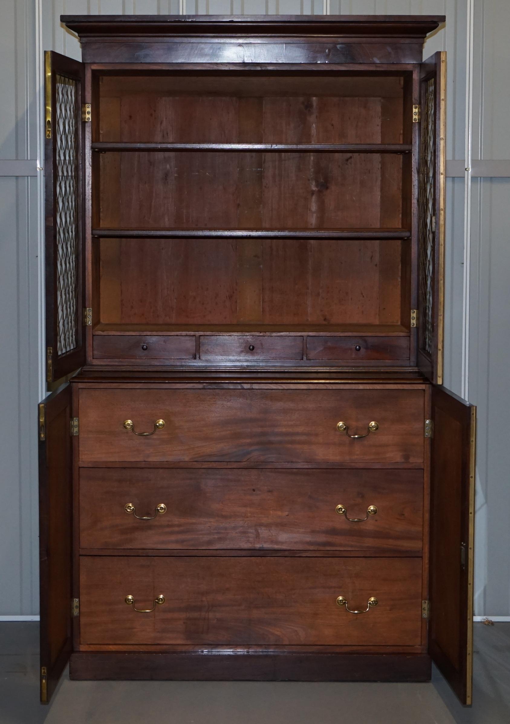 Rare 19th Century Mahogany Pierced Bronzed Door Bookcase with Chest of Drawers 6