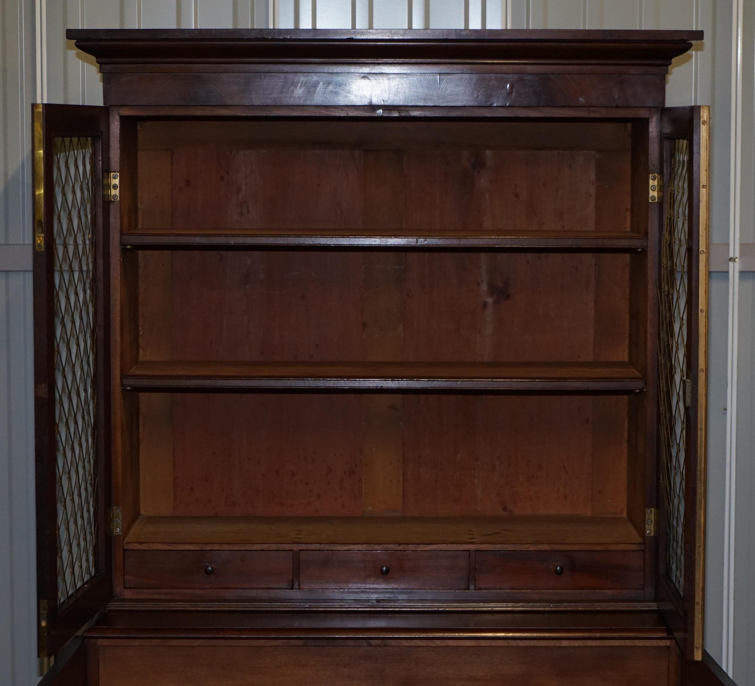 Rare 19th Century Mahogany Pierced Bronzed Door Bookcase with Chest of Drawers 8