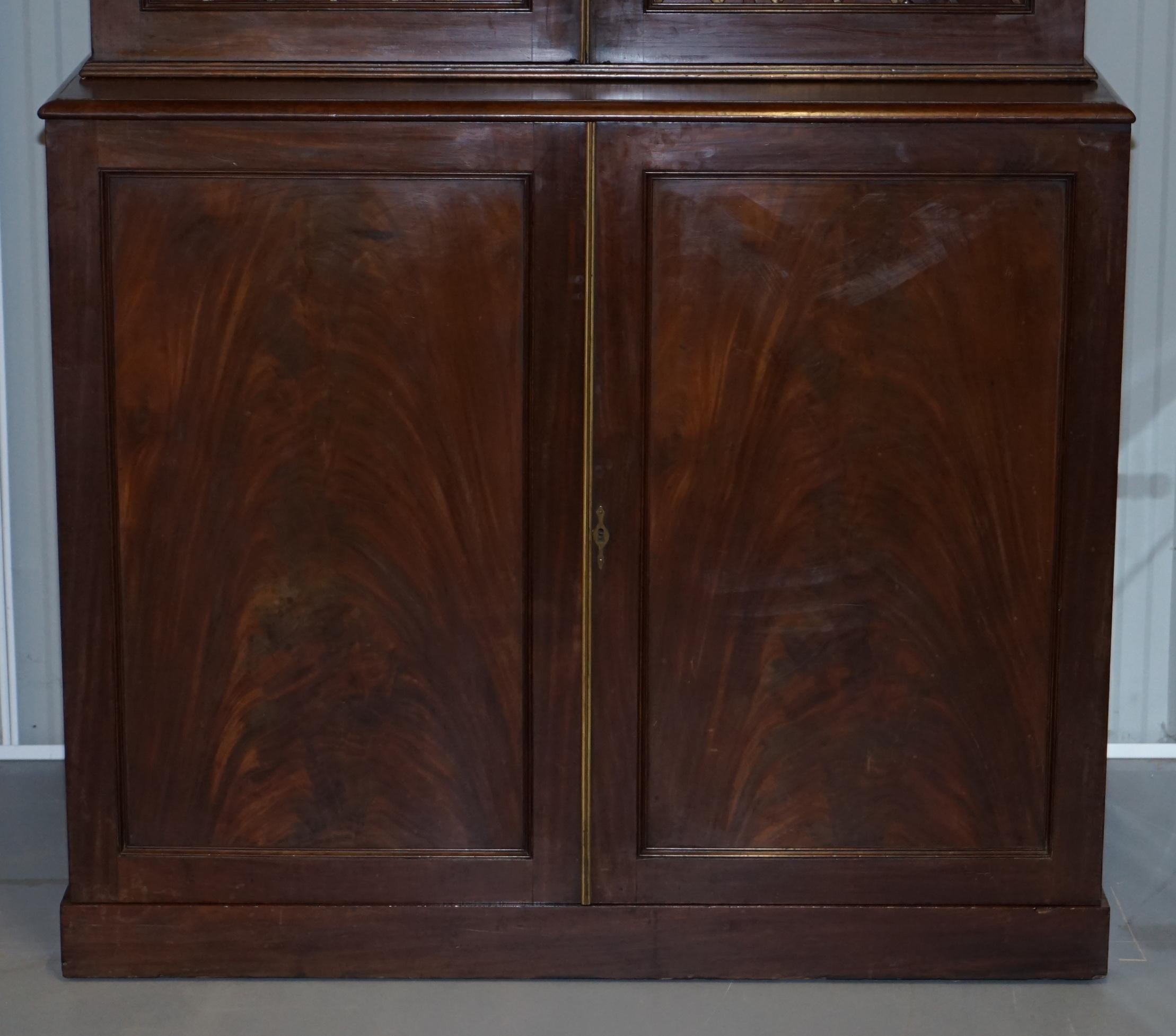 Hand-Crafted Rare 19th Century Mahogany Pierced Bronzed Door Bookcase with Chest of Drawers