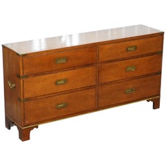 Rare 19th Century Mahogany Slim Military Campaign Chest of Drawers Sideboard